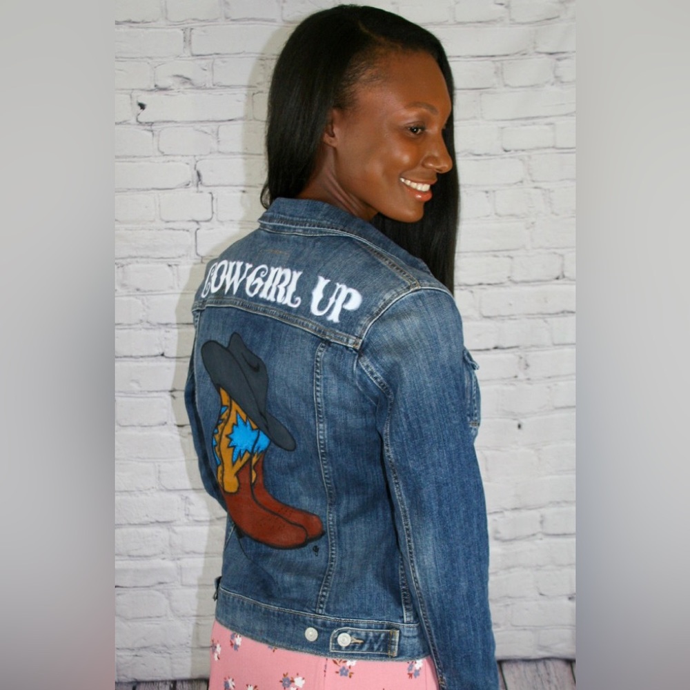 Hand-painted Levi’s jean jacket, ‘Cowgirl Up’